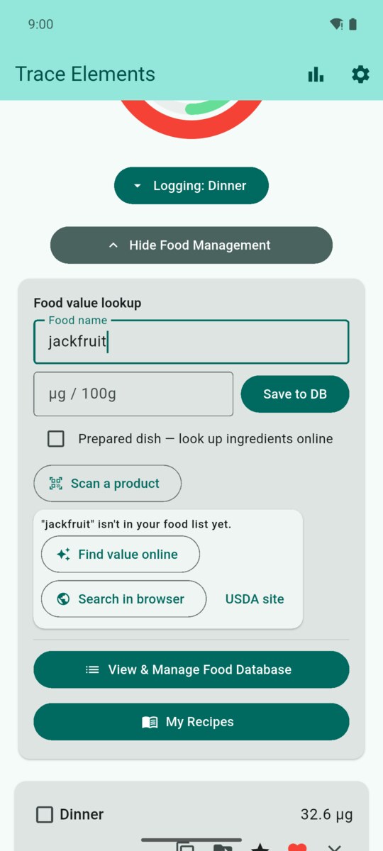 Lookup row for an unknown food offering Find value online, Search in browser, and USDA site